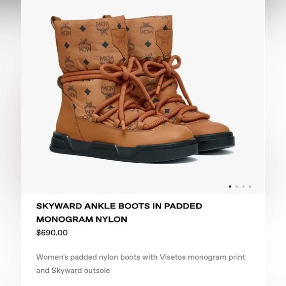 MCM Tan Leather Monogram Boots 39 IT Skyward Ankle Boots in Padded Monogram Nylon Cognac  main image 4